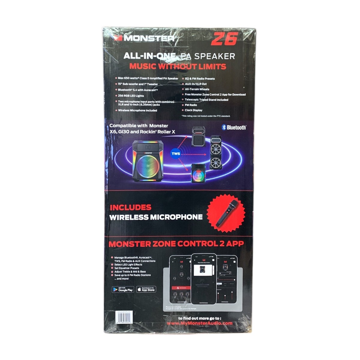 モンスターボンバー o7r6kf1 Monster Z6 All-In-One PA Speaker System, 650W with Auracast