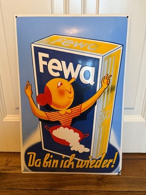 Enamel sign, FEWA ''There I am again'', Fewa-Johanna with certificate