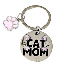 Cat Mom Keychain Pink Paw Charm, Stainless Steel Cat Lover Gift, Accessory
