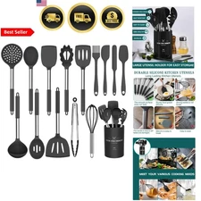 Silicone Kitchen Utensil Set 15pcs Non-stick Cookware with Stainless Steel Ha...