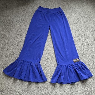 Matilda Jane Pants Women Small Blue Big Ruffle Bell Bottom Knit Pull On Stretch
