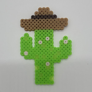 Handmade Perler/Fused Bead Pixel Art Cactus w/ Sombrero, MPN Does Not Apply
