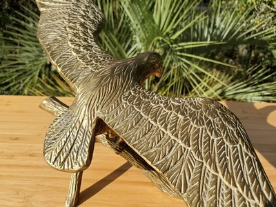 Large Vintage SOLID BRASS BRONZE Eagle on Branch Statue Sculpture Wingspan 19'' !