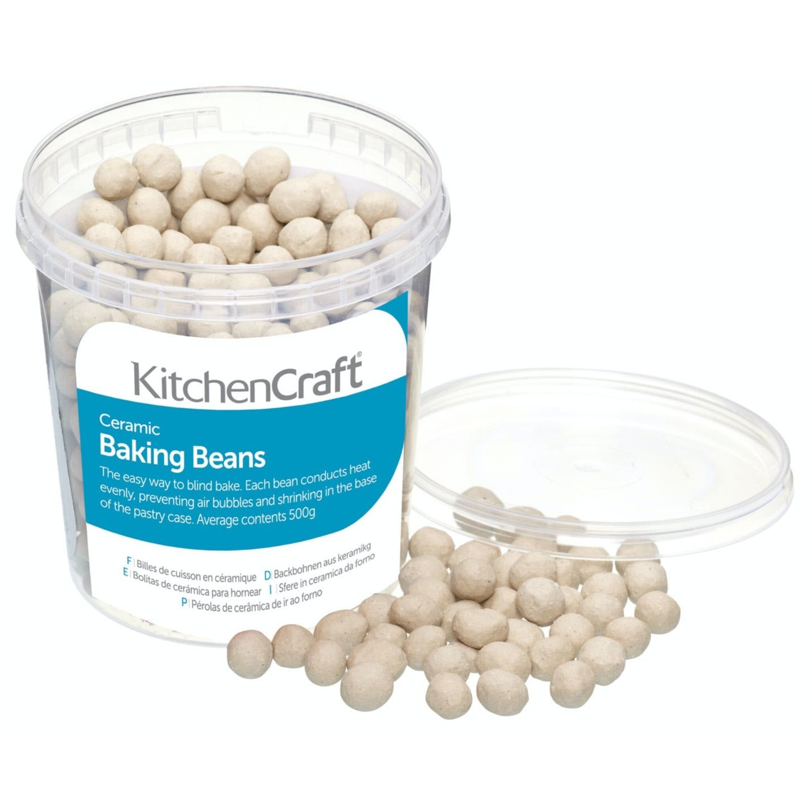 KitchenCraft Tub of Ceramic Stone Baking Beans Reusable Heat-resistant 500g