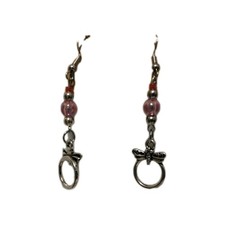 Handmade Fish Hook Style Earrings-Pink Plastic and Glass, Dragonfly Charm.