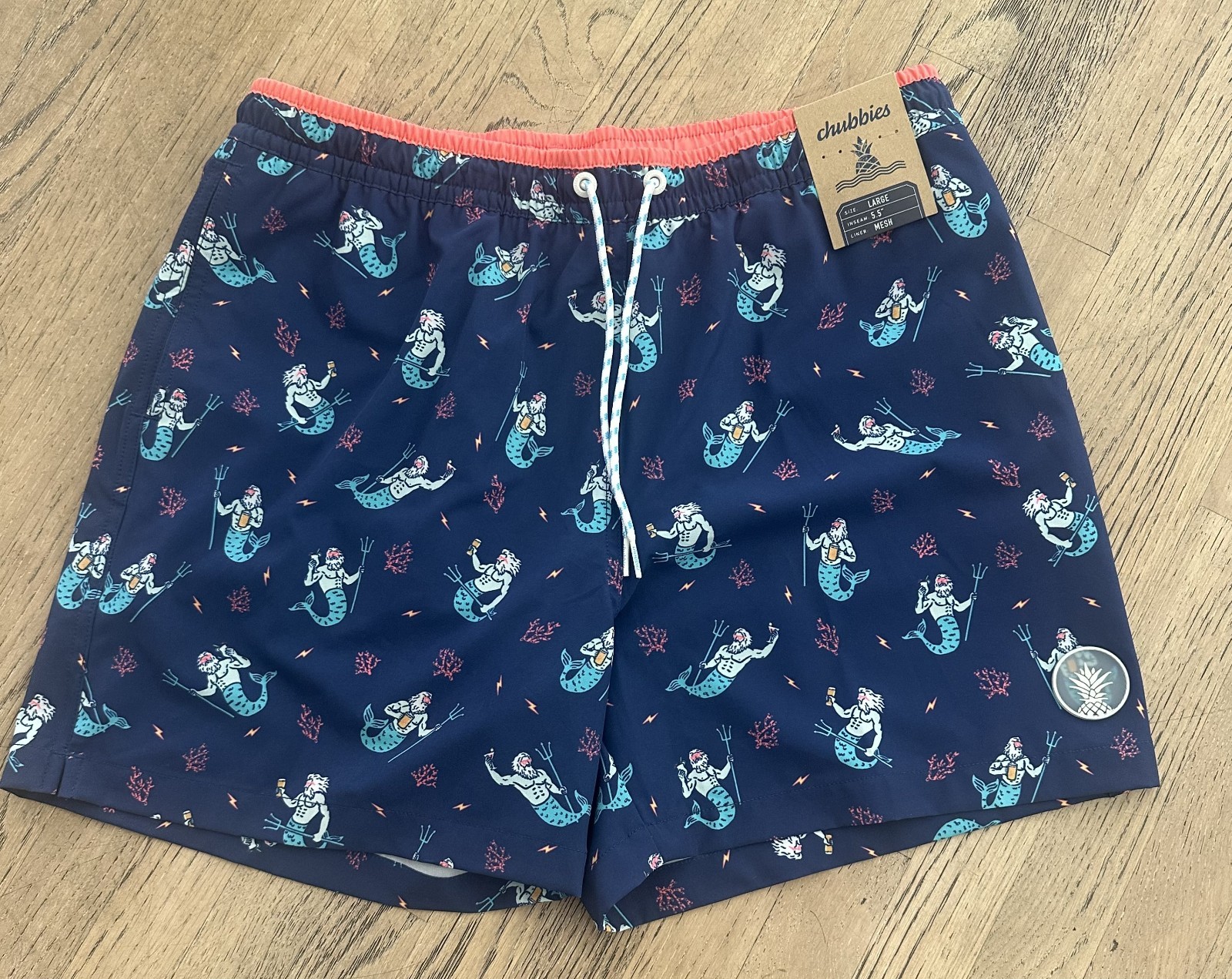Chubbies Triton of the Seas 5.5” Classic Swim Trunk Men LG Lined Retails $69 NWT