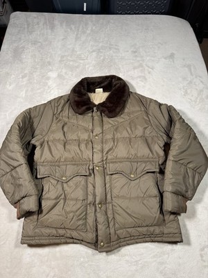 VTG 70s 80s Walls Blizzard-Pruf Brown Quilted Insulate Jacket Fur Collar USA XL
