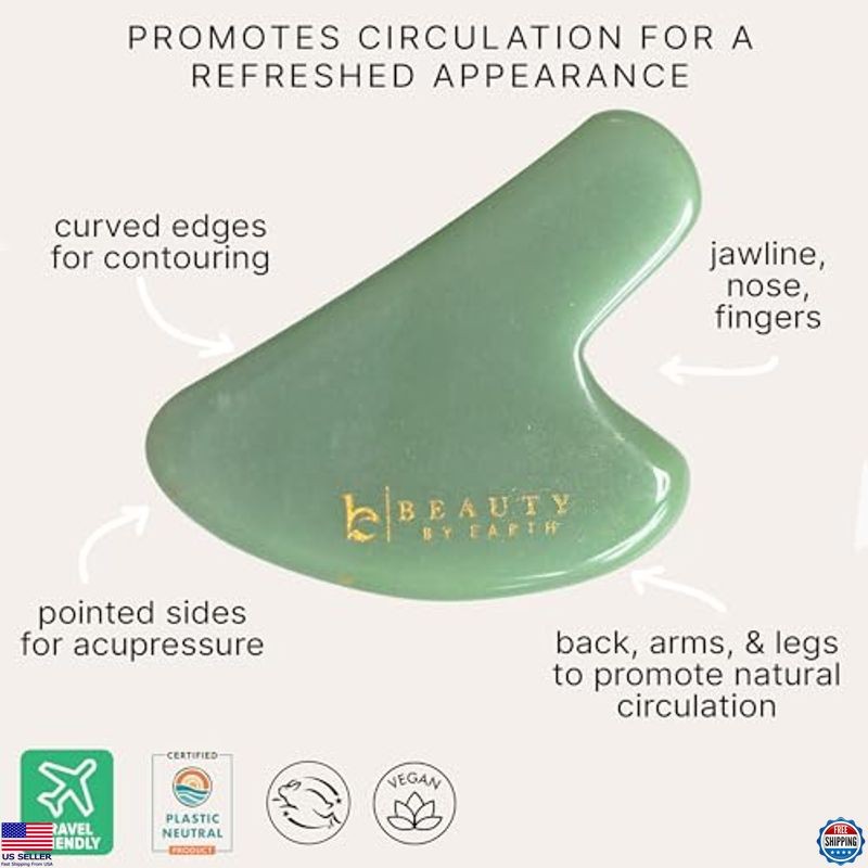 Beauty by Earth Jade Gua Sha Tool - Smooth Fine Lines, Sculpt Face & Jaw Massage