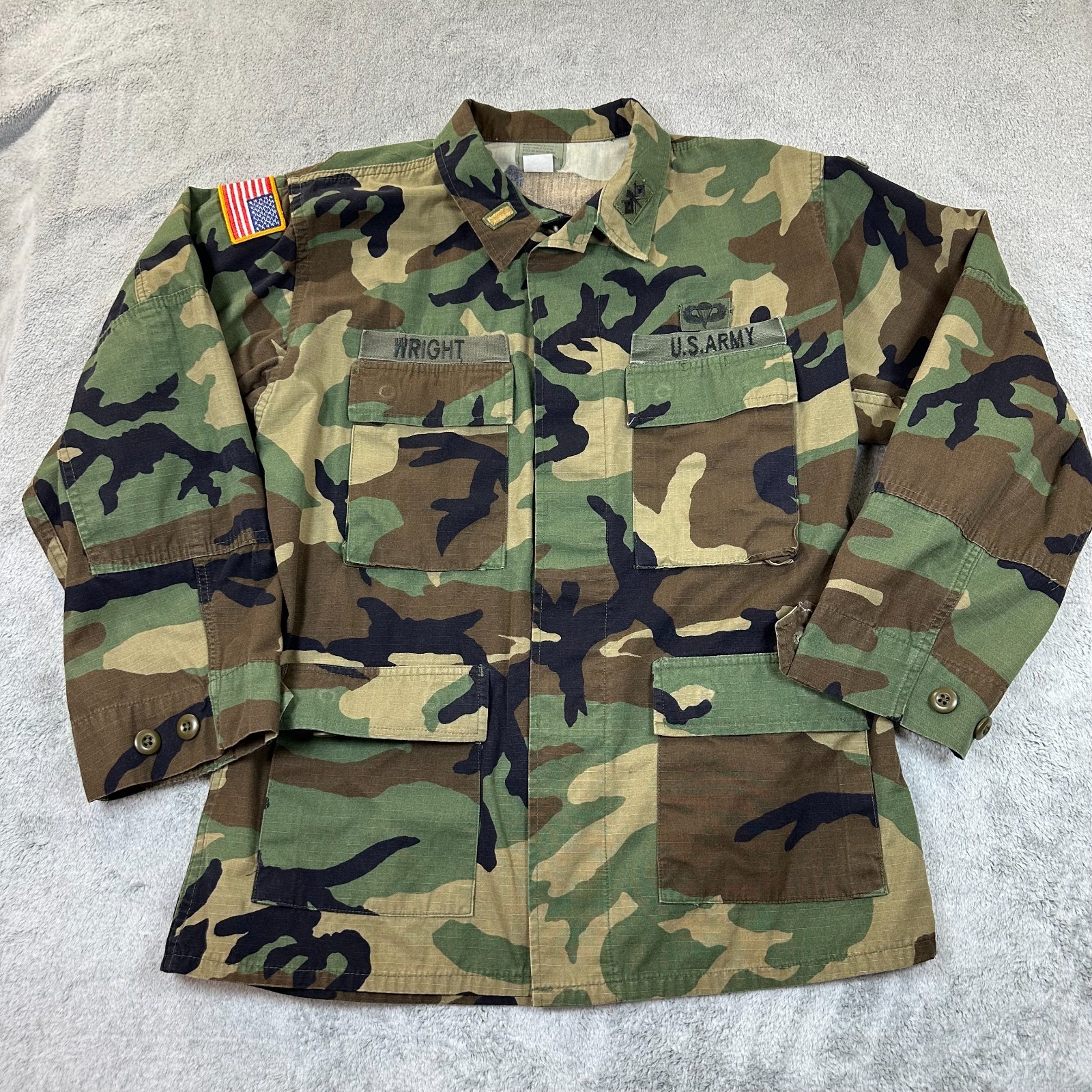 TRU-SPEC US Army Woodland Camo BDU Jacket Medium Regular Wright Patch Airborne