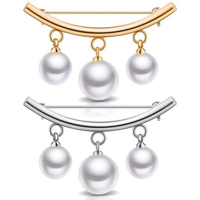 WILLBOND 2 Pieces Artificial Pearl Brooch Pins One Size, Gold,Silver 