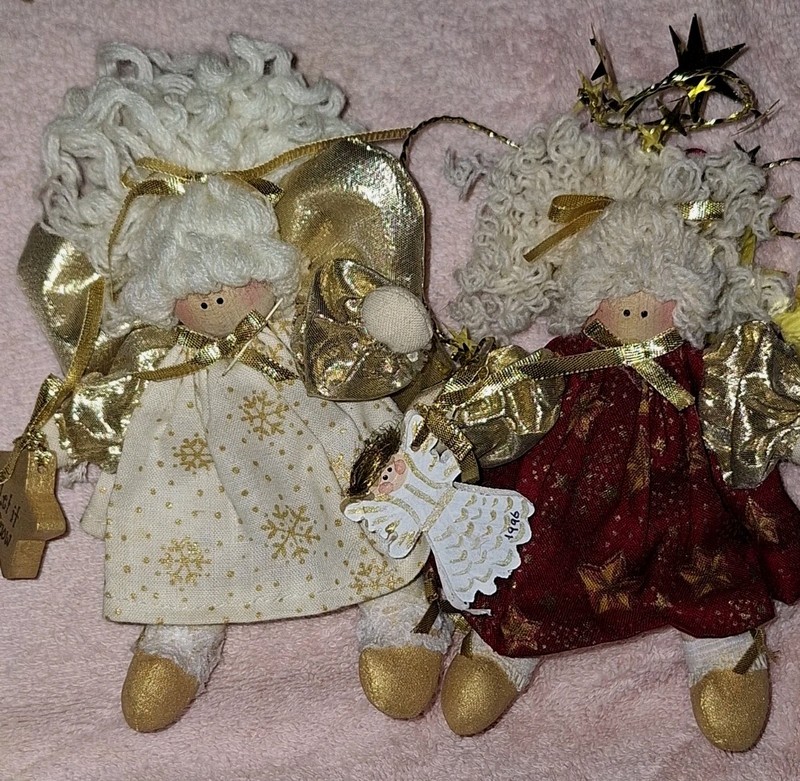 2 Fabric Angel Doll Christmas Ornaments 1996