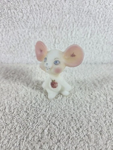 Fenton Mouse Figurine Satin Glass Hand Painted Signed Raspberry Floral Vtg