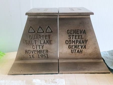 Vintage MCM Geneva Steel I Beam Bookends US Steel Stainless 1951 Utah tri delta