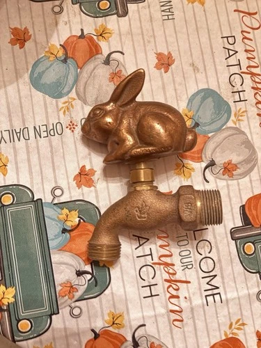 Vintage Solid Bronze Bunny Rabbit Outdoor Faucet Spigot White Swan made in USA