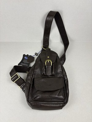 AMERI LEATHER WOMEN'S GRYLLS PETITE SLING BAG PURSE BROWN PEBBLED CROSSBODY NWT