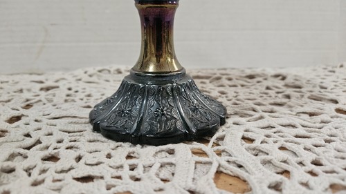 Vintage Fenton Black Amethyst Carnival Glass Pedestal Candy Dish Compote Stamped - Foto 5 di 9
