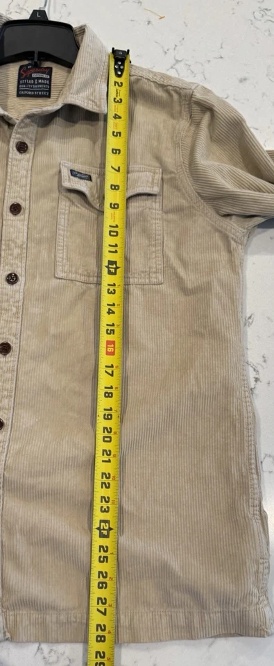 Superdry Mens Shirt Large Tan Cord Corduroy Field Shirt Overshirt Workwear XL - Image 4 of 4