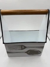 Kitchen Caddy, napkin, utensil holder white metal farmhouse Lightly Used