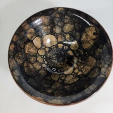 Artististic Ceramic Bowl Handmade Bubble Oil Spot Glaze Pottery 7.5"