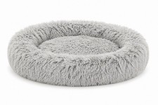 Calming Cuddler Donut Dog Bed Jumbo 45 Mist Gray Long Fur Bolster Pet Bed