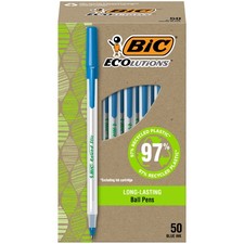 BIC Ecolutions Round Stic Ball Point Pen, Blue, 1.0mm Medium Point, 50 Pack