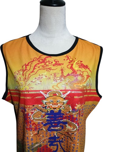 Impressions Asian Dragon Sleeveless Pullover Top Black Yellow Red SZ XL VTG 90s - Picture 9 of 13