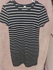 Old Navy Women’s Striped Knee Length Dress Black White Stretch Cotton M