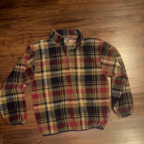 Nautica, Vtg Nautica Fleece Pullover Sweater M Plaid Nautech 1/4 Zip Made In USA 90’s