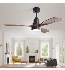 48" Ceiling Fan with Remote, Quiet DC Reversible, Dimmable, 3 Blade Solid Wood
