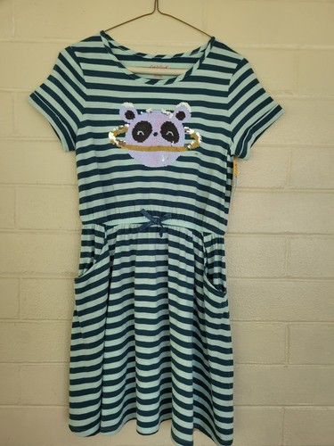 NWT Cat & Jack Girls 14/16 XL Teal Mint Stripped Pullover Summer Dress With...