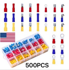 500pcs Insulated Crimp Butt Splice Spade Terminals Electrical Wire Connectors US