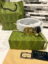 Gucci Men's Black/Gold GG Logo Buckle Adjustable Skinny Dress Belt