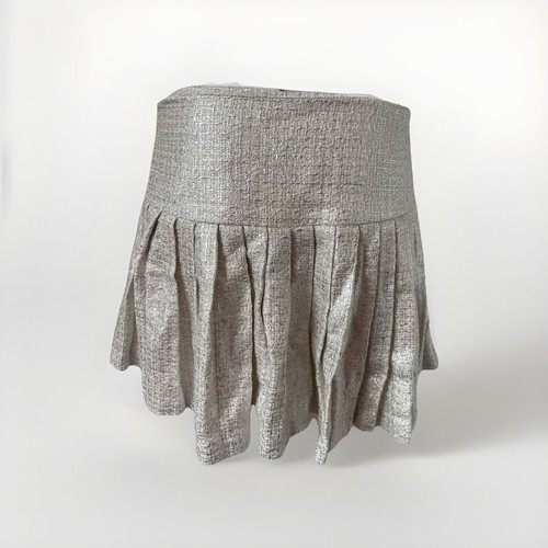 Versace Girls Silver Tweed Pleated Mini Skirt 14A Made in Italy Medusa Buttons - Picture 5 of 9