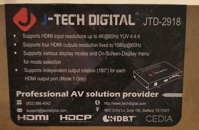 4K HDMI 4X1 Quad Multi Viewer 4 IN 1 Out Multi Screen Splitter HDMI Switch JTech