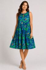 Tommy Hilfiger Floral Tiered Sleeveless Dress Blue Green Women’s 16
