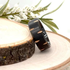 8mm Black Tungsten Carbide Band Rose Gold Studs Brushed Polished Unisex Ring