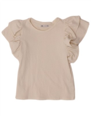 Zara Damen Crop Bluse Top UK 12 Medium Weiß Polyester BP02