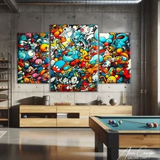 Pop Art Print Framed Triptych Artwork Cartoon Wall Art Urban Graffiti Wall Art