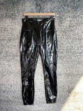 Spanx Faux Patent Leather Leggings Womens Large Black High Rise Shaping 2583A