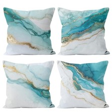 Pillow Covers 18x18 inch Set of 4 Ocean Teal Gold 18" x 18" Pack of 4 Marble