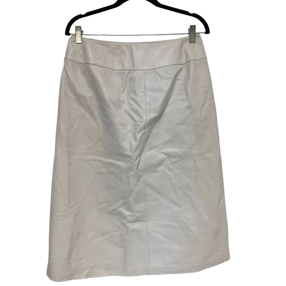 Falda de cuero vintage Donna Karan Signature para mujer L recta piel de cordero blanca 30" Foto 2 de 4