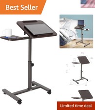 Walnut Modern Rolling Laptop Workstation with Tilt & Side Table for Home/Office