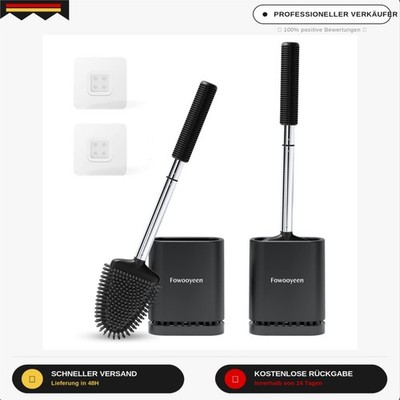Fowooyen Toilet Brush Black Silicone Wall Mounted | flacher Silikonkopf, gelangt