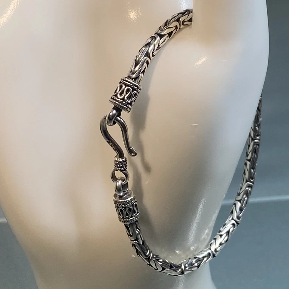 Cadena de eslabones de plata esterlina 925 bizantina estrecha 7”x1/8” peso pulsera 11,0 g Foto 2 de 4