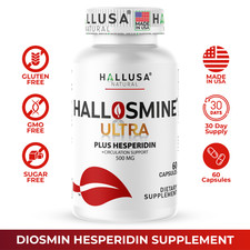 Hallusa Natural Hallosmine Ultra 650mg Diosmin Hesperidin, Vein Support, 60 caps