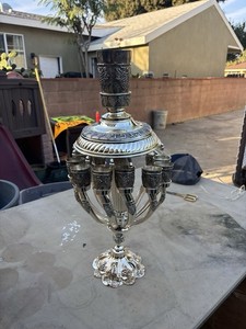 Silver Plated Wine Fountain Judaica Kiddush Ritual Grape Design