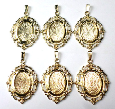 6 of 25x18mm Shiny Gold Victorian Nouveau Cabochon Pendant Settings 54x40mm