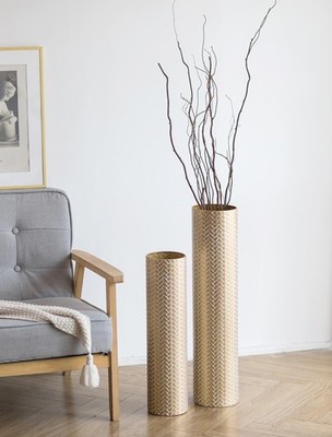 Tall Gold Floor Vase: Set of 2 Woven Texture Metal Cylinder Vases Extra Large...