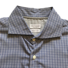 Brunello Cucinelli Basic Fit Button Down Shirt Mens Large Navy Blue White Plaid