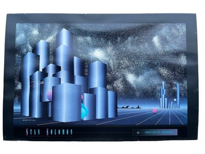 Vtg Stan Solomon Landscape of Tomorrow Abstract Art Unframed but Matted 36''x24''